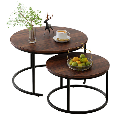 Round Nesting Brown Coffee Tables