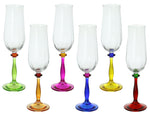 9.25" Multicolored Stem Glass Champagne Flutes - Set of 6