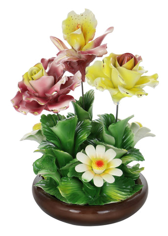 Capodimonte Flowers on Brown Base