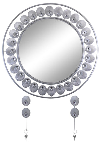 24" Metal Floral Accent Mirror w/ 2 Key Wall Hooks
