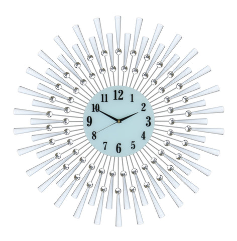 28" Silver Spoke Sunburst Style Silver Wall Clock