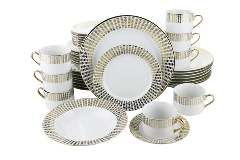 40 Piece Ceramic Dinnerware Set Gold Heart Design