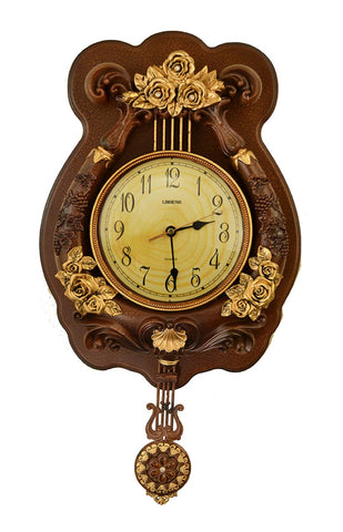23" Inch Antique Style Brown and Gold Pendulum Wall Clock