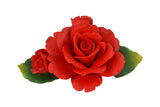 Capodimonte 6" Inch Italian Handmade Ceramic Red Rose with Leaves