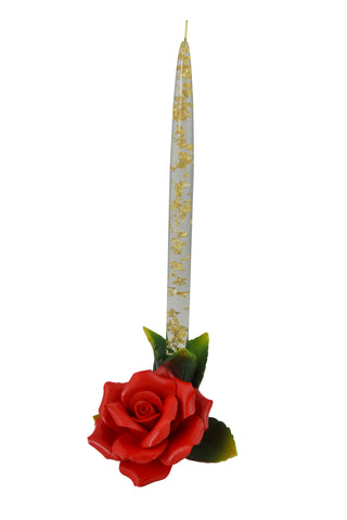 5" Inch Capodimonte Italian Handmade Ceramic Red Rose Candle Holder