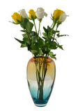 11-Inch Ombre Glass Vase – Handcrafted Decorative Flower Vase in Green and Amber