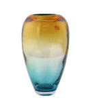 11-Inch Ombre Glass Vase – Handcrafted Decorative Flower Vase in Green and Amber