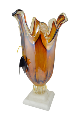 17" Inch Italian Murano Hand Blown Orange Glass Vase