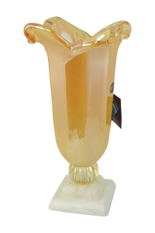 17" Inch Italian Hand Blown Murano Golden Yellow Glass Vase