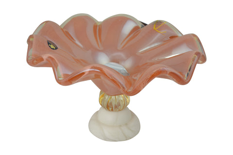 15" Inch Italian Murano Pink Glass Dish Fruit Bowl Center Piece
