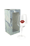 Large 18 Ounce Wine Glass with Red Lips Rhinestone Emblem