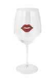 Large 18 Ounce Wine Glass with Red Lips Rhinestone Emblem
