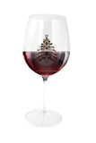 Large 18 Ounce Wine Glass with Christmas Tree Rhinestone Emblem
