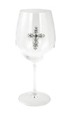 Large 18 Ounce Wine Glass with Silver Cross Rhinestone Emblem