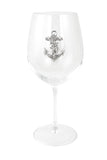 Large 18 Ounce Wine Glass with Silver Nautical Anchor Rhinestone Emblem