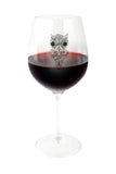 Large 18 Ounce Wine Glass with Silver Owl Rhinestone Emblem