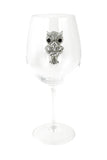 Large 18 Ounce Wine Glass with Silver Owl Rhinestone Emblem
