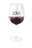 Large 18 Ounce Wine Glass with Silver Love Rhinestone Emblem