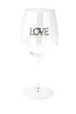 Large 18 Ounce Wine Glass with Silver Love Rhinestone Emblem