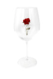 Large 18 Ounce Wine Glass with Gold and Red Rose Emblem