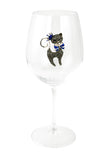 Large 18 Ounce Wine Glass with Silver & Blue Cat Emblem