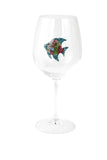 Large 18 Ounce Wine Glass with Multicolored Fish Emblem
