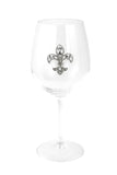 Large 18 Ounce Wine Glass with Silver Fleur de Lis Emblem