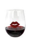 Large 18 oz Stemless Wine Glass with Red Lips Jewels