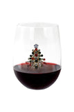 Large 18 oz Stemless Wine Glass with Christmas Tree Jewels