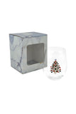 Large 18 oz Stemless Wine Glass with Christmas Tree Jewels
