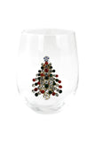 Large 18 oz Stemless Wine Glass with Christmas Tree Jewels