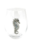 Large 18 oz Stemless Wine Glass with Seahorse Jewels