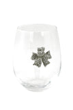 Large 18 oz Stemless Wine Glass with Silver Bow Jewels
