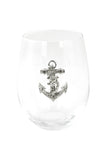 Large 18 oz Stemless Wine Glass with Nautical Anchor Jewels