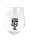 Large 18 oz Stemless Wine Glass Silver Owl Jewels