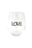 Large 18 oz Stemless Wine Glass with Love Sign Jewels