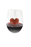 Large 18 oz Stemless Wine Glass with Red Heart Jewels