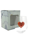 Large 18 oz Stemless Wine Glass with Red Heart Jewels