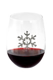 Large 18 oz Stemless Wine Glass with Silver Snowflake Jewels