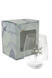 Large 18 oz Stemless Wine Glass with Silver Snowflake Jewels