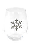 Large 18 oz Stemless Wine Glass with Silver Snowflake Jewels