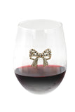 Large 18 oz Stemless Wine Glass with Gold Bow Jewels