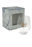 Large 18 oz Stemless Wine Glass with Gold Bow Jewels
