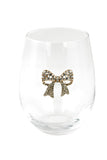 Large 18 oz Stemless Wine Glass with Gold Bow Jewels