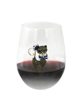 Large 18 oz Stemless Wine Glass with Cat with Blue Bow Jewels