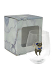Large 18 oz Stemless Wine Glass with Cat with Blue Bow Jewels