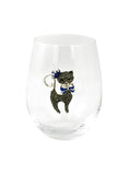 Large 18 oz Stemless Wine Glass with Cat with Blue Bow Jewels
