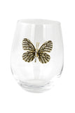 Large 18 oz Stemless Wine Glass with Butterfly Jewels