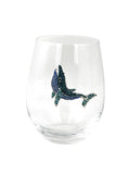 Large 18 oz Stemless Wine Glass with Blue Whale Jewels
