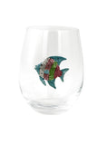 Large 18 oz Stemless Wine Glass with Multicolored Fish Jewels